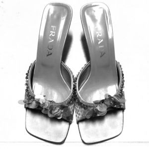Prada silver beaded slides